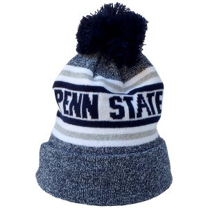 knit beanie hat with navy pompom and Penn State